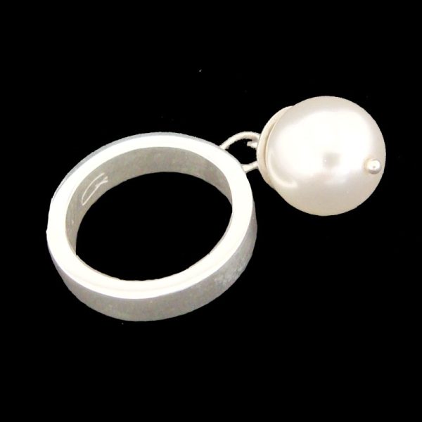 Anel Pingente Pérola Shell Branca