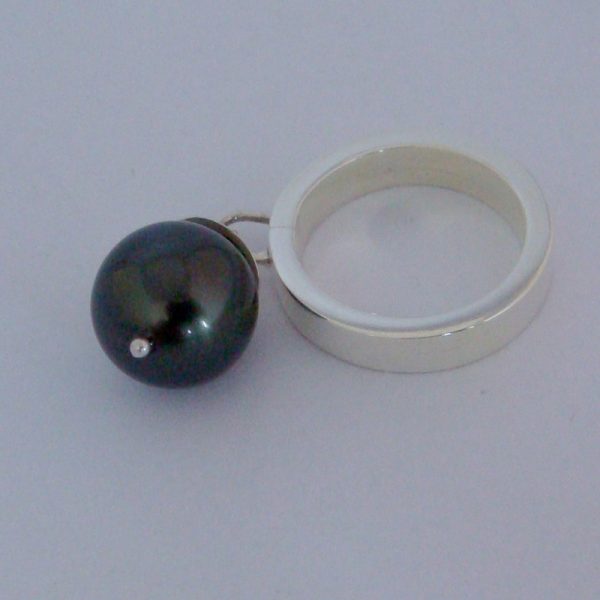Anel Pingente Pérola Shell Negra
