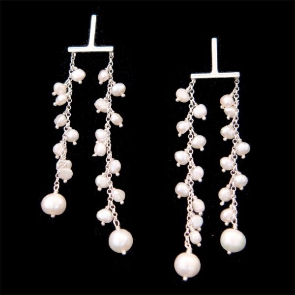 Brinco duas Cascatas com Pérolas